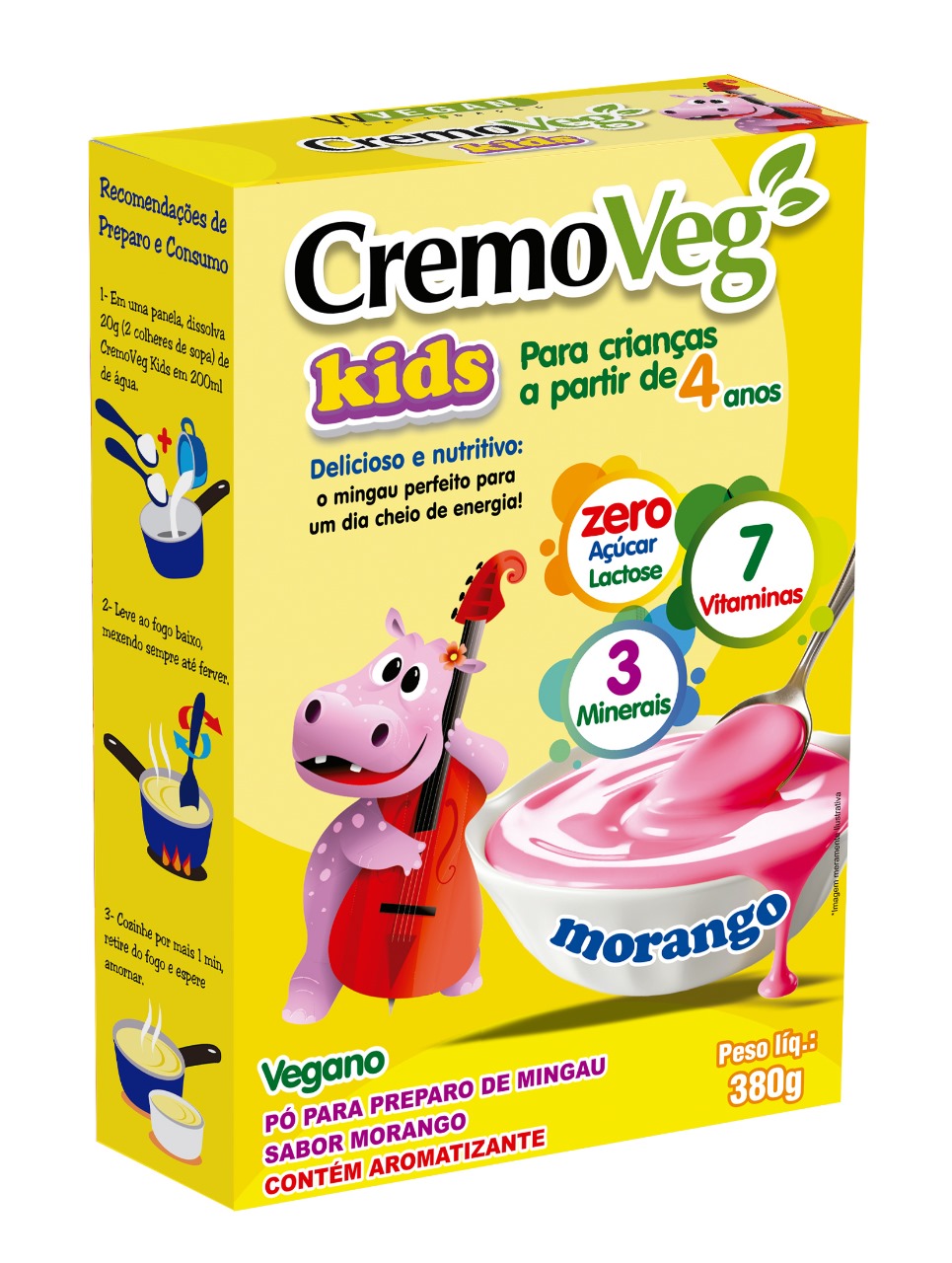 CremoVeg 380g Pó para preparo de Mingau Sabor Morango WVegan